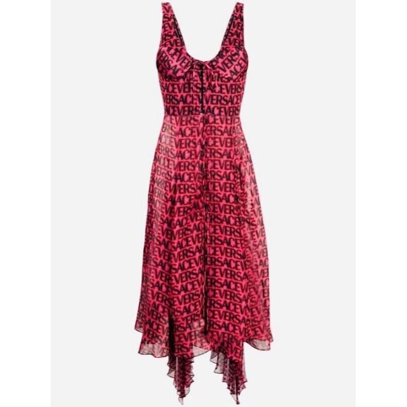 NWT$5,425 Versace Runway SS23 Plisse Dress All Over Logo Red Black IT 38/US 2 - Picture 2 of 16